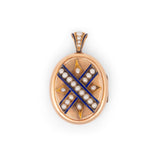 Victorian Blue Enamel And Pearl 14k Gold Locket