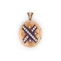 Victorian Blue Enamel And Pearl 14k Gold Locket