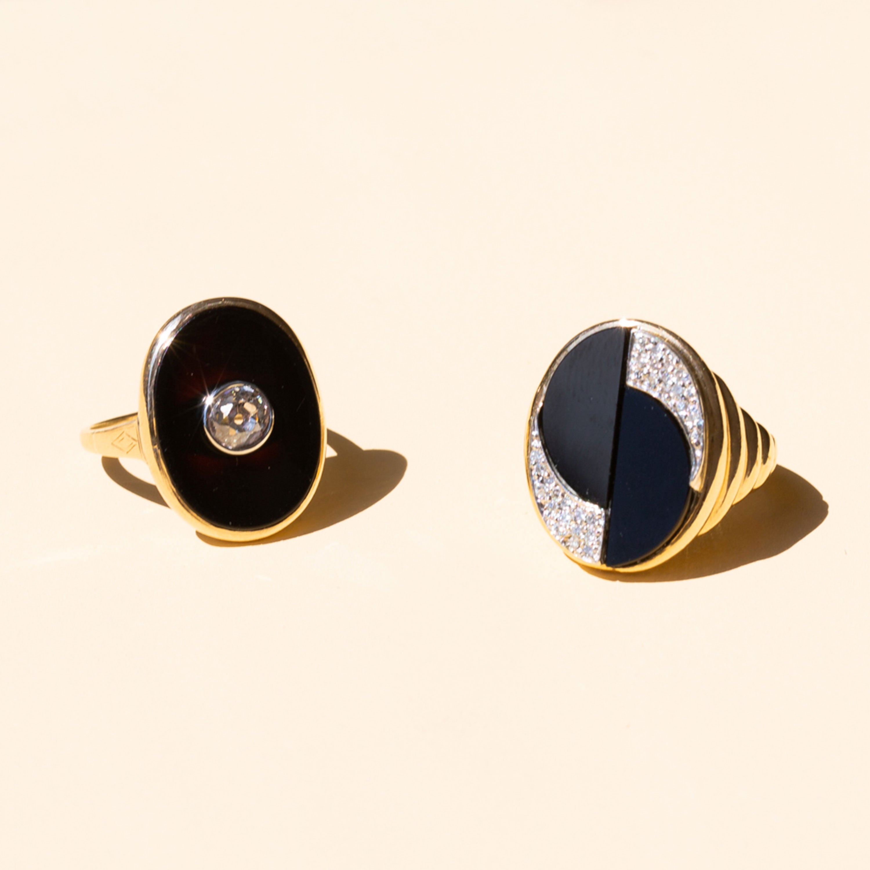 Victorian Onyx, Old Mine Cut Diamond And 14k Gold Ring