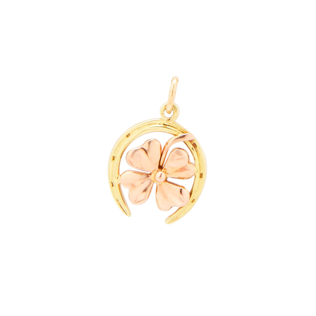 Horseshoe And Clover 14k Yellow And Rose Gold Charm