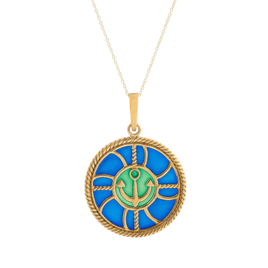 Italian Plique-À-Jour Anchor And 18k Gold Pendant Necklace