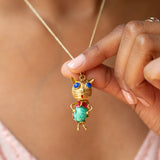 Italian Cat Green Glass And 18k Gold Pendant