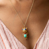Italian Cat Green Glass And 18k Gold Pendant