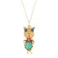 Italian Cat Green Glass And 18k Gold Pendant