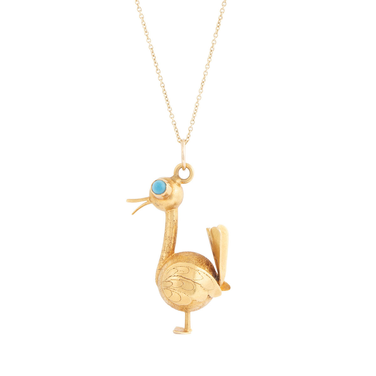 Turkey With Turquoise And 18K Gold Pendant Necklace