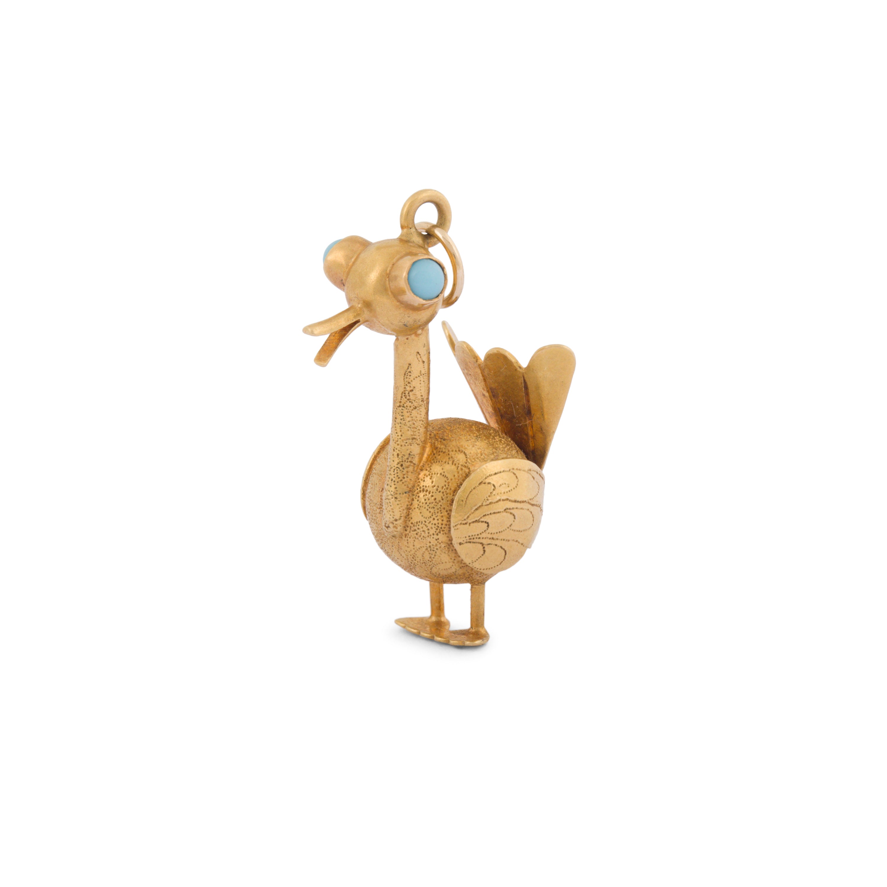 Turkey With Turquoise And 18K Gold Pendant Necklace