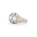 Art Deco Old European Cut Diamond And Calibre Cut Emerald Platinum Ring