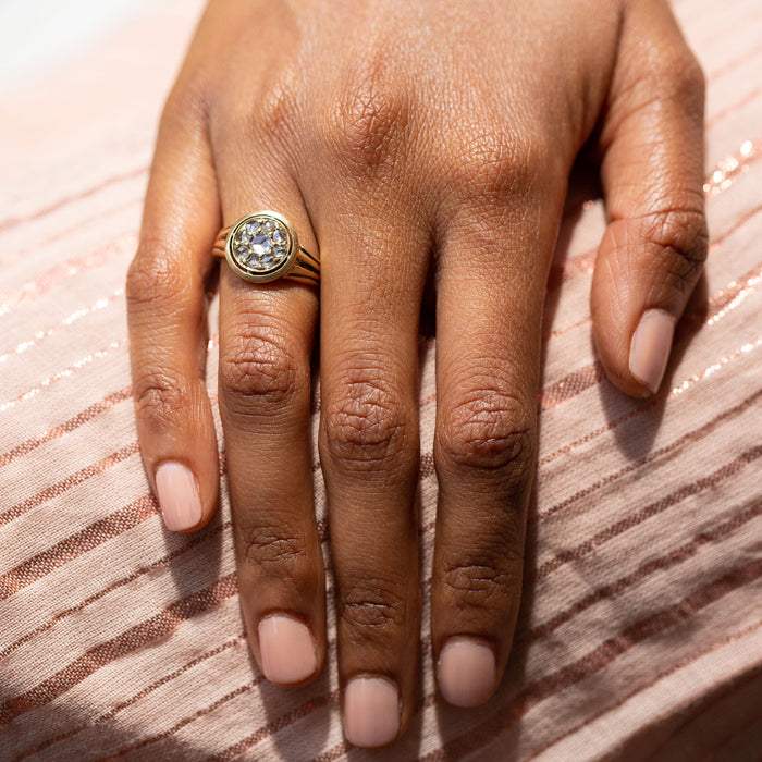 Victorian Rose Cut Diamond Cluster 14k Gold Ring