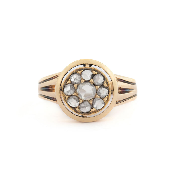 Victorian Rose Cut Diamond Cluster 14k Gold Ring