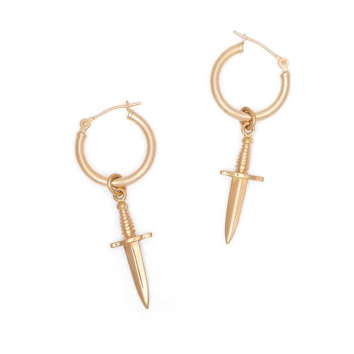 14K Gold Dagger Charm Earrings