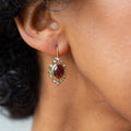 Garnet and Opal Cluster 9K Gold Drop Earrings