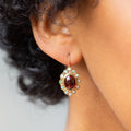 Garnet and Opal Cluster 9K Gold Drop Earrings