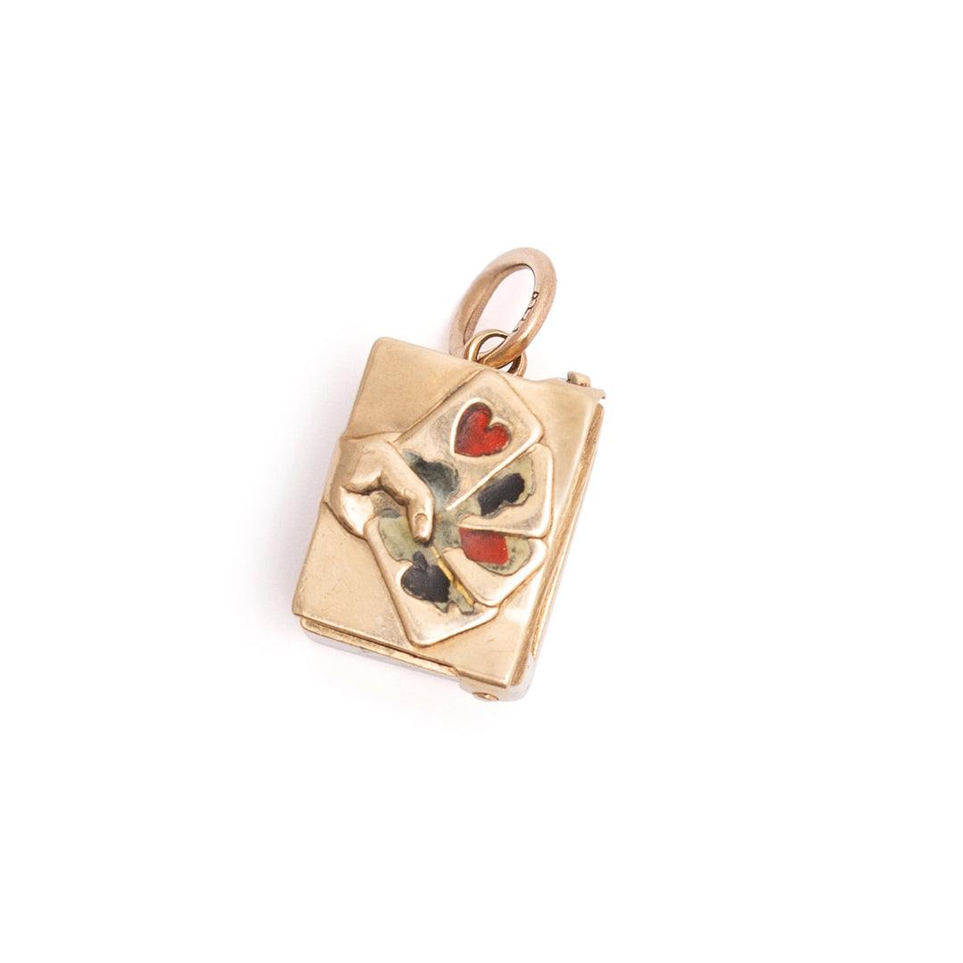 English Movable 9K Gold, Enamel, and Paper Deck of Cards Charm