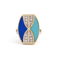 Modernist Lapis, Turquoise, and Diamond 14K Gold Ring