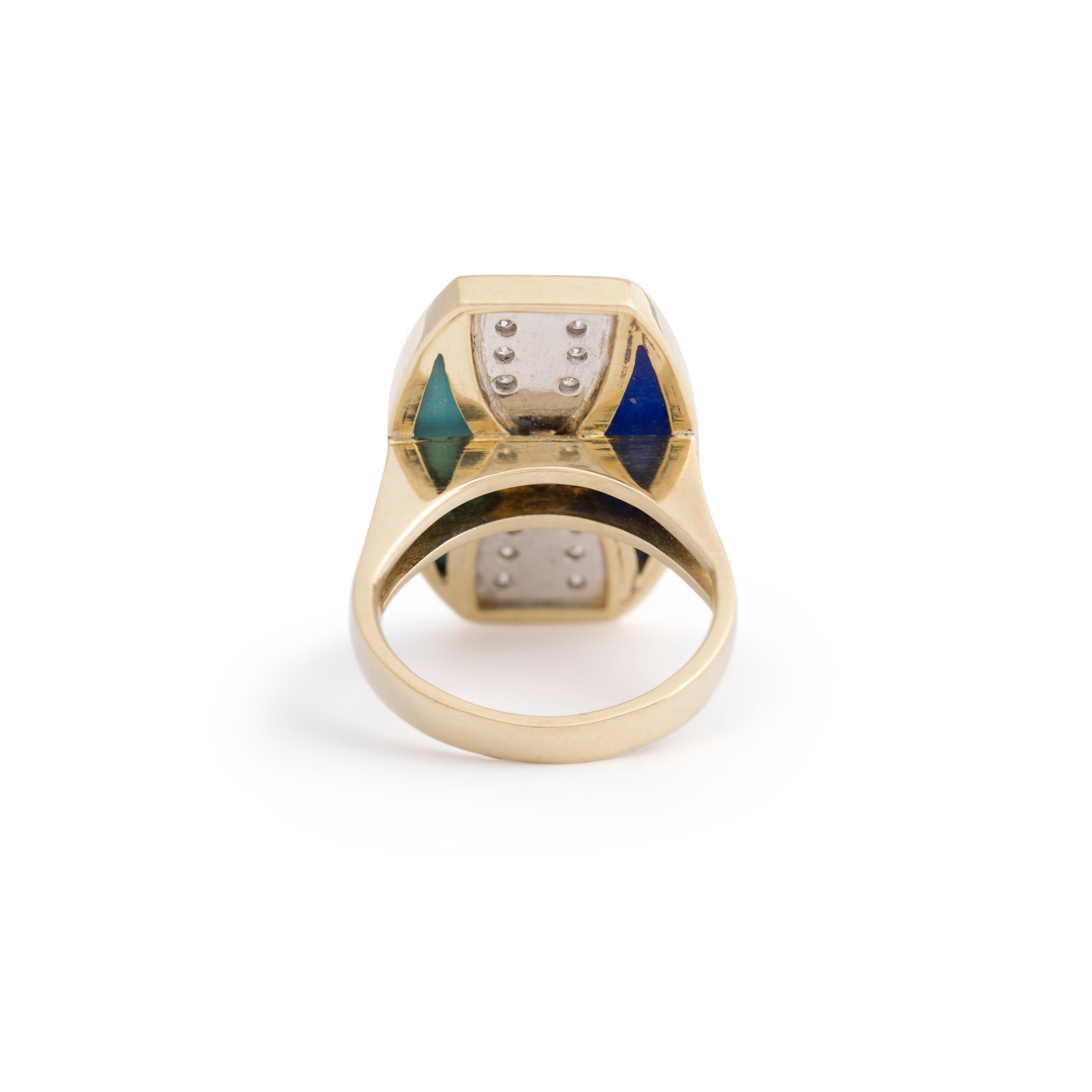 Modernist Lapis, Turquoise, and Diamond 14K Gold Ring