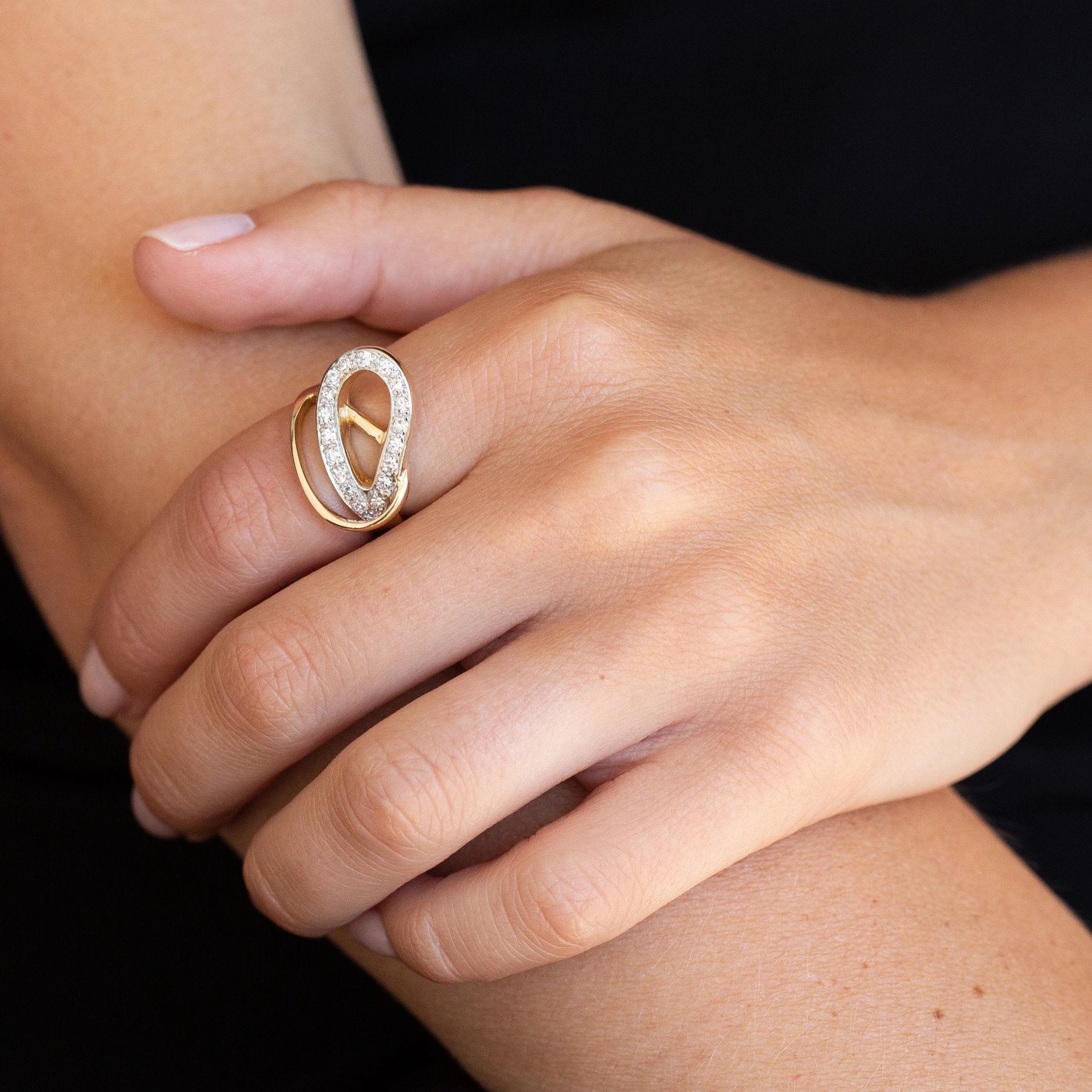 14k Bi-Color Gold Diamond Knot Ring