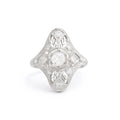 Edwardian Old European Cut Diamond And Platinum Navette Ring