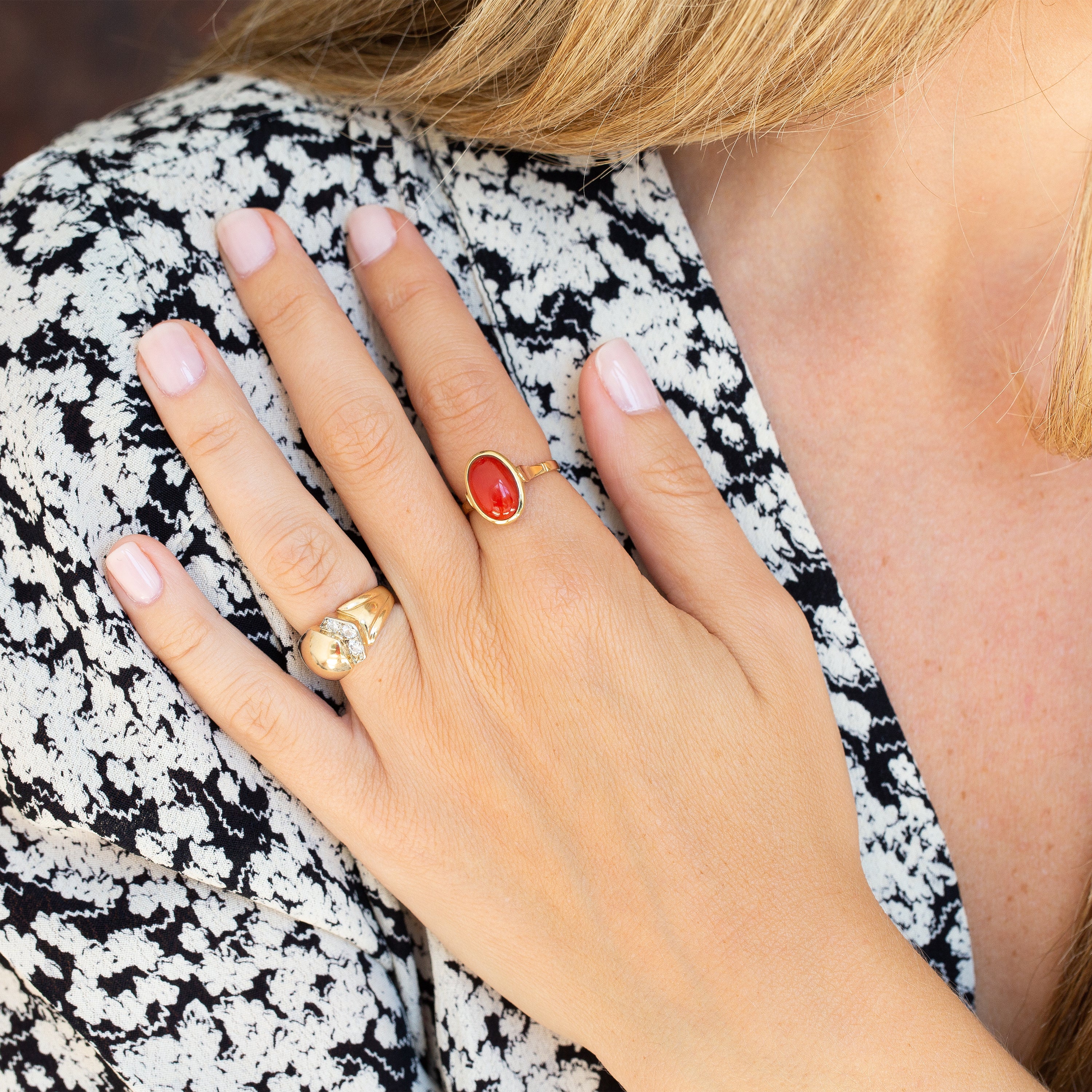 Coral and 14k Gold Ring