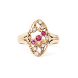 Ruby and Diamond Open Scrolling Gold Ring