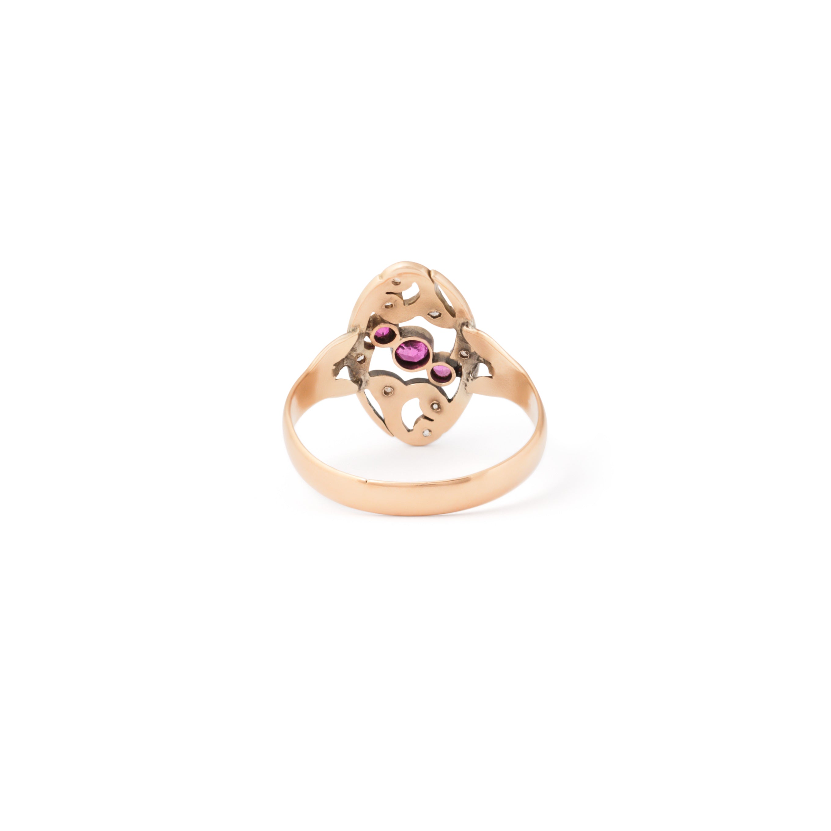 Ruby and Diamond Open Scrolling Gold Ring