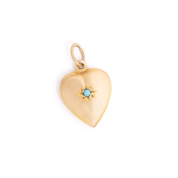 Victorian 10k Yellow Gold and Turquoise Starburst Heart Charm