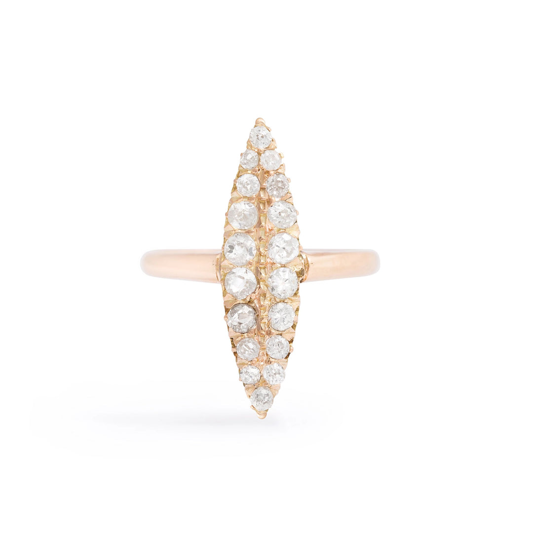 Victorian Diamond Navette 14k Gold Ring