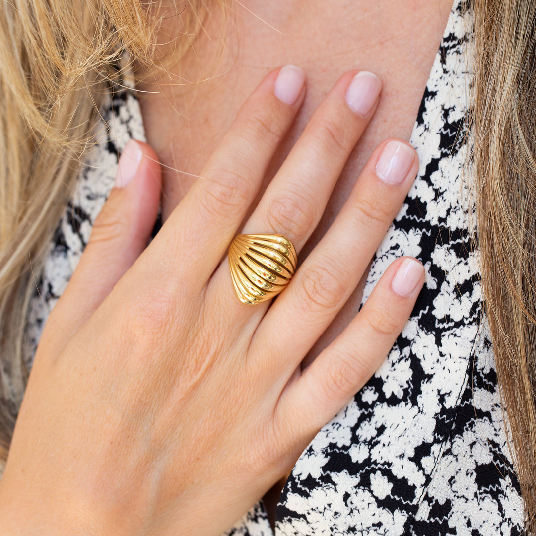 Fluted Dome 18k Gold Cocktail Ring