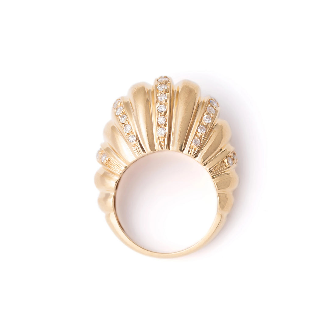 Fluted Dome Diamond and 14K Gold Cocktail Ring