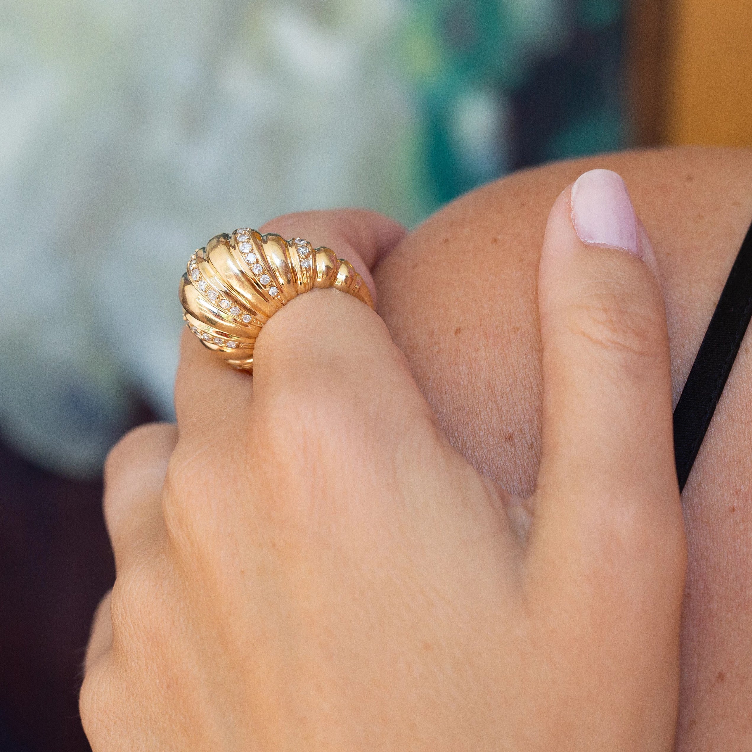 Fluted Dome Diamond and 14K Gold Cocktail Ring