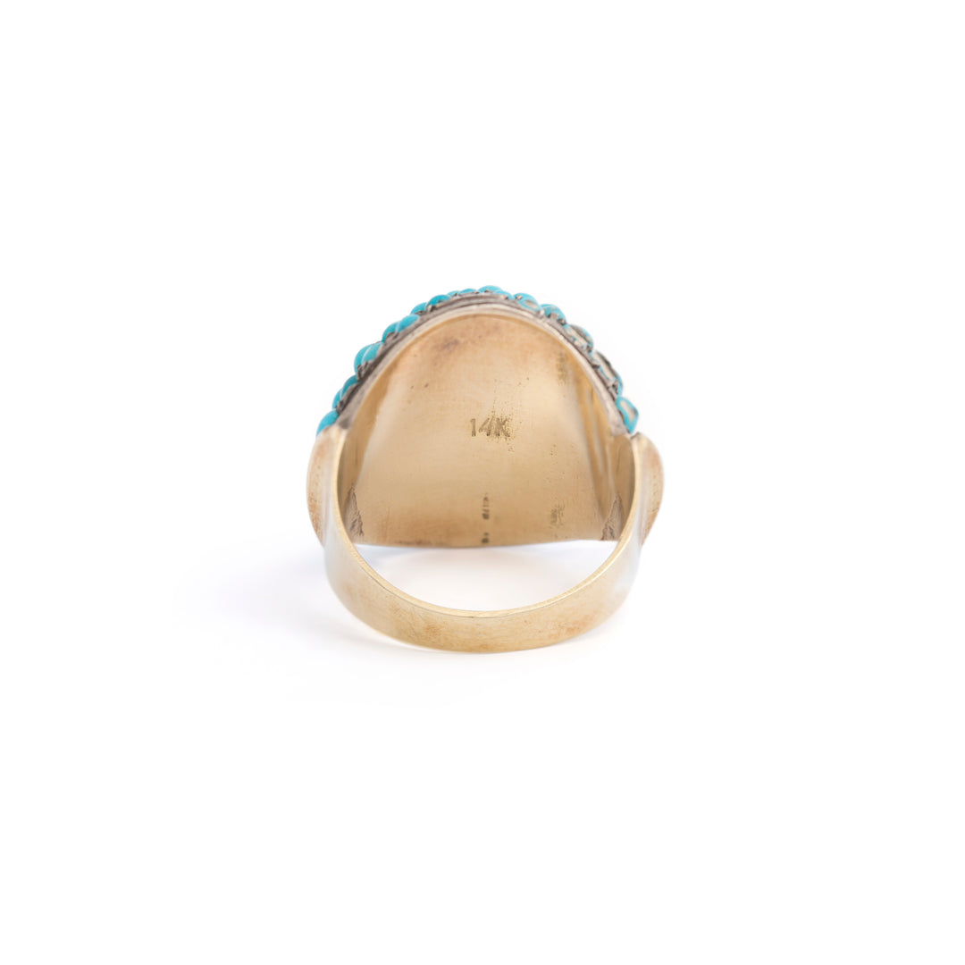 Victorian Pavé Turquoise, Silver, and 14k Gold Bombe Ring