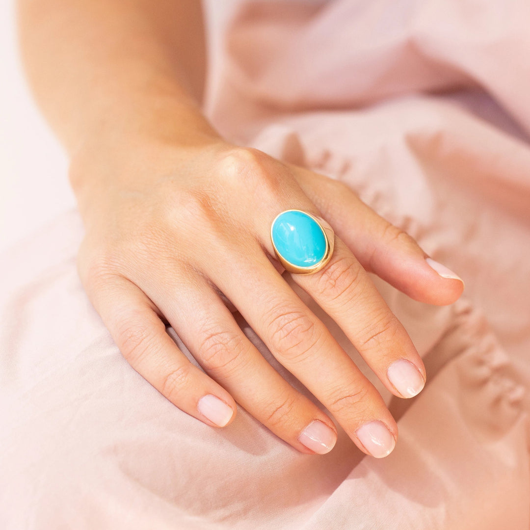 Large Turquoise and 14k Gold Ring