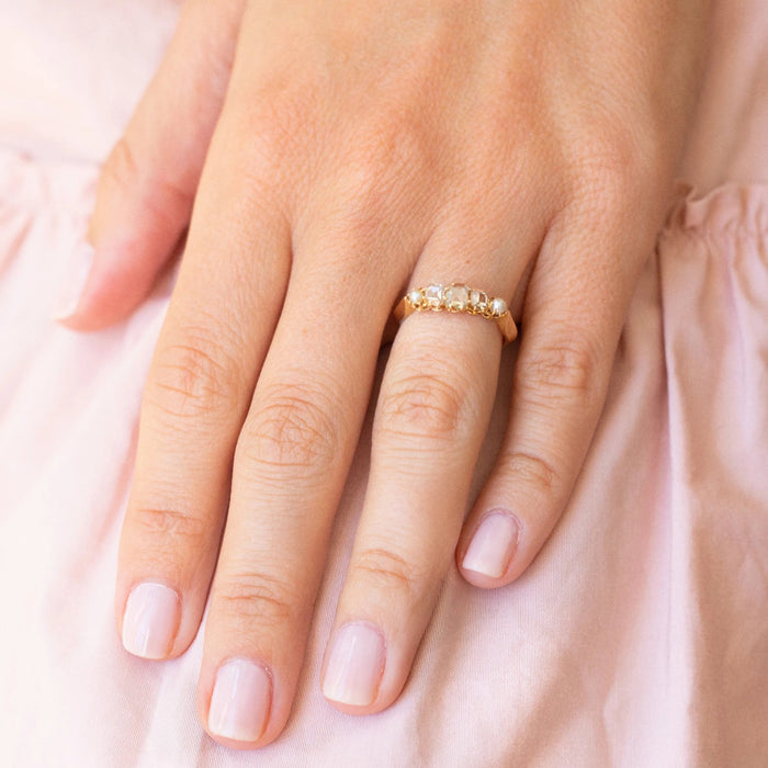 Victorian 5-Stone Pearl and Old Cut Diamond 18k Gold Ring