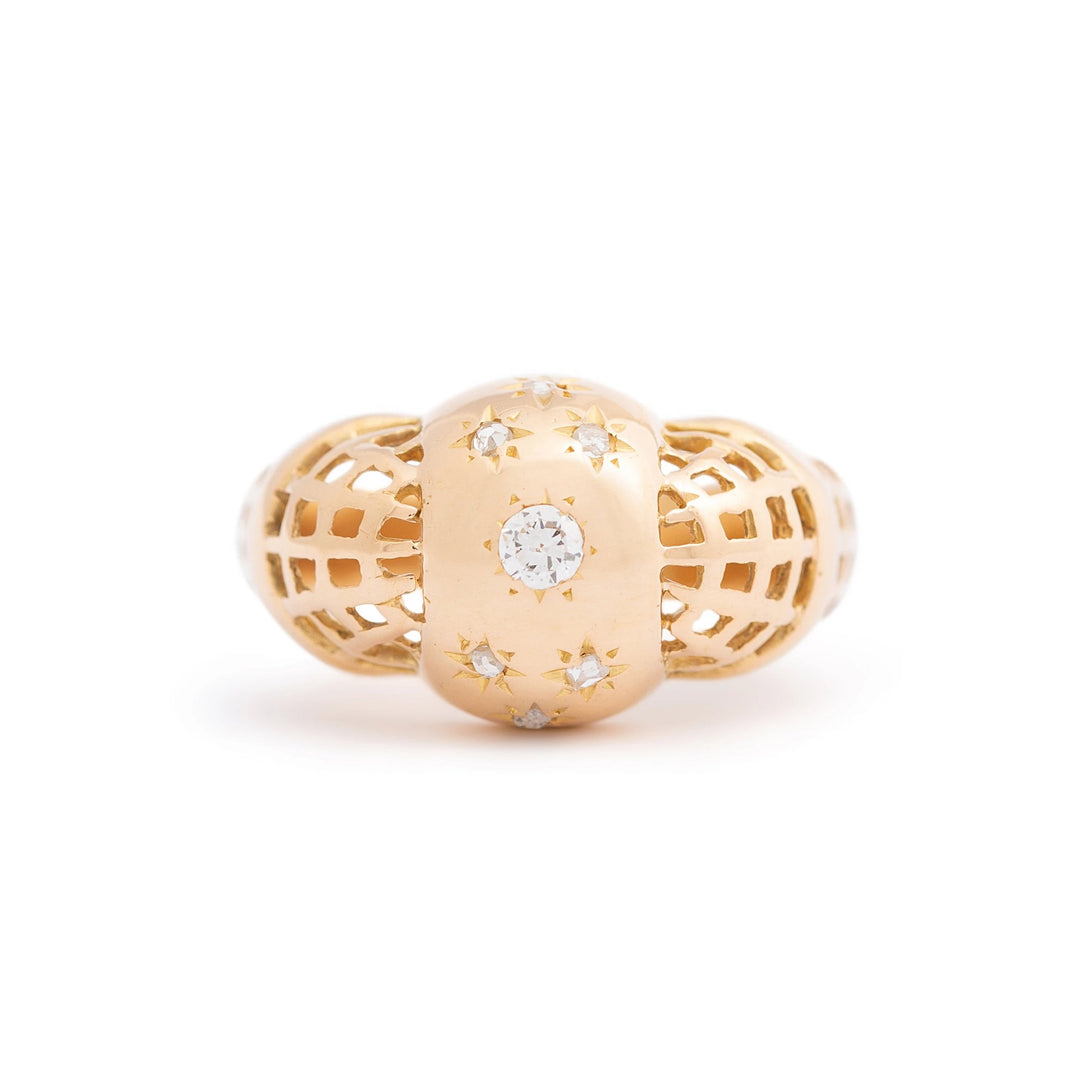 Cut-Out 18k Yellow Gold and Diamond Dome Ring