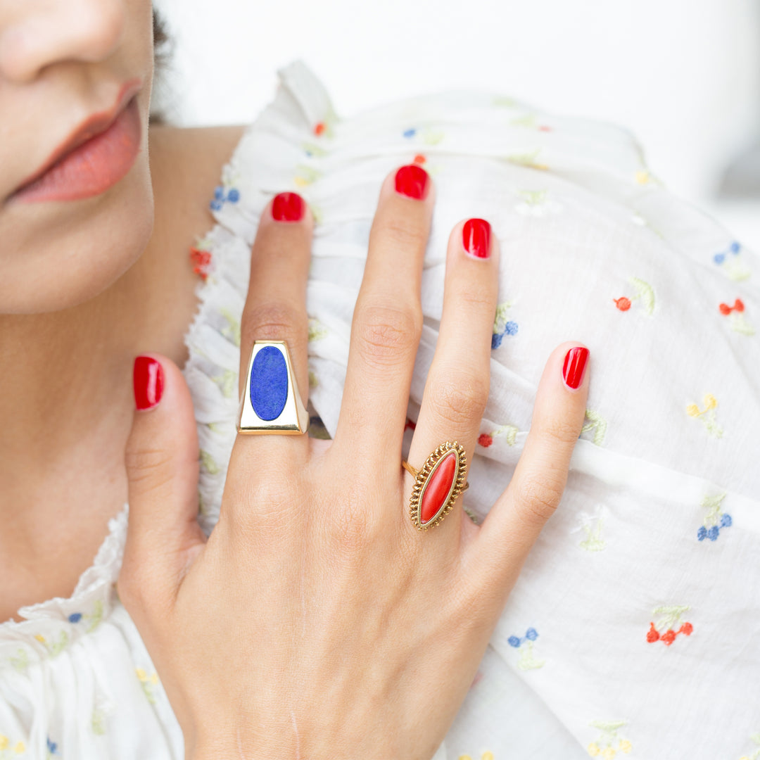 Lapis And 14k Gold Sculptural Ring