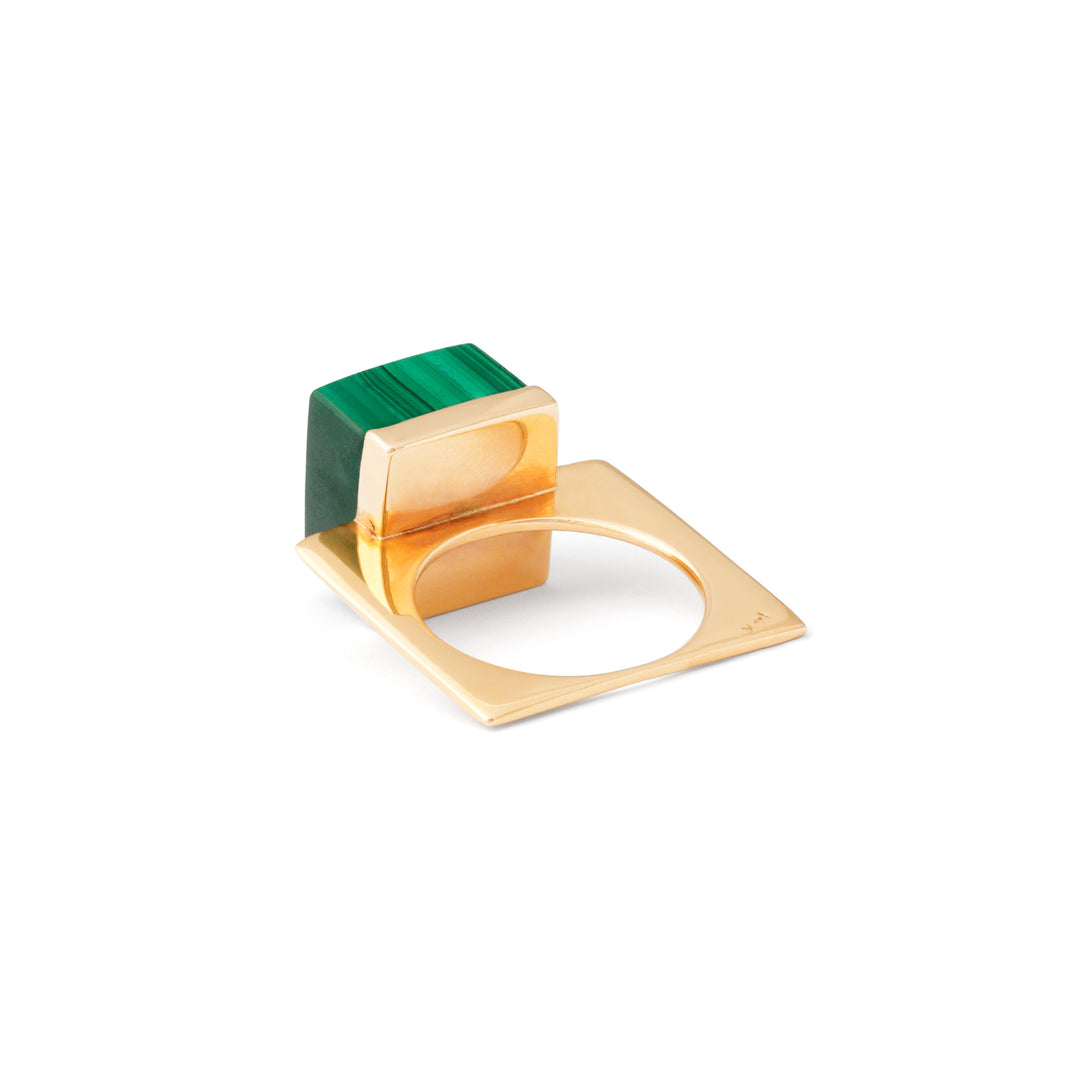 Malachite And 14k Gold Modernist Ring