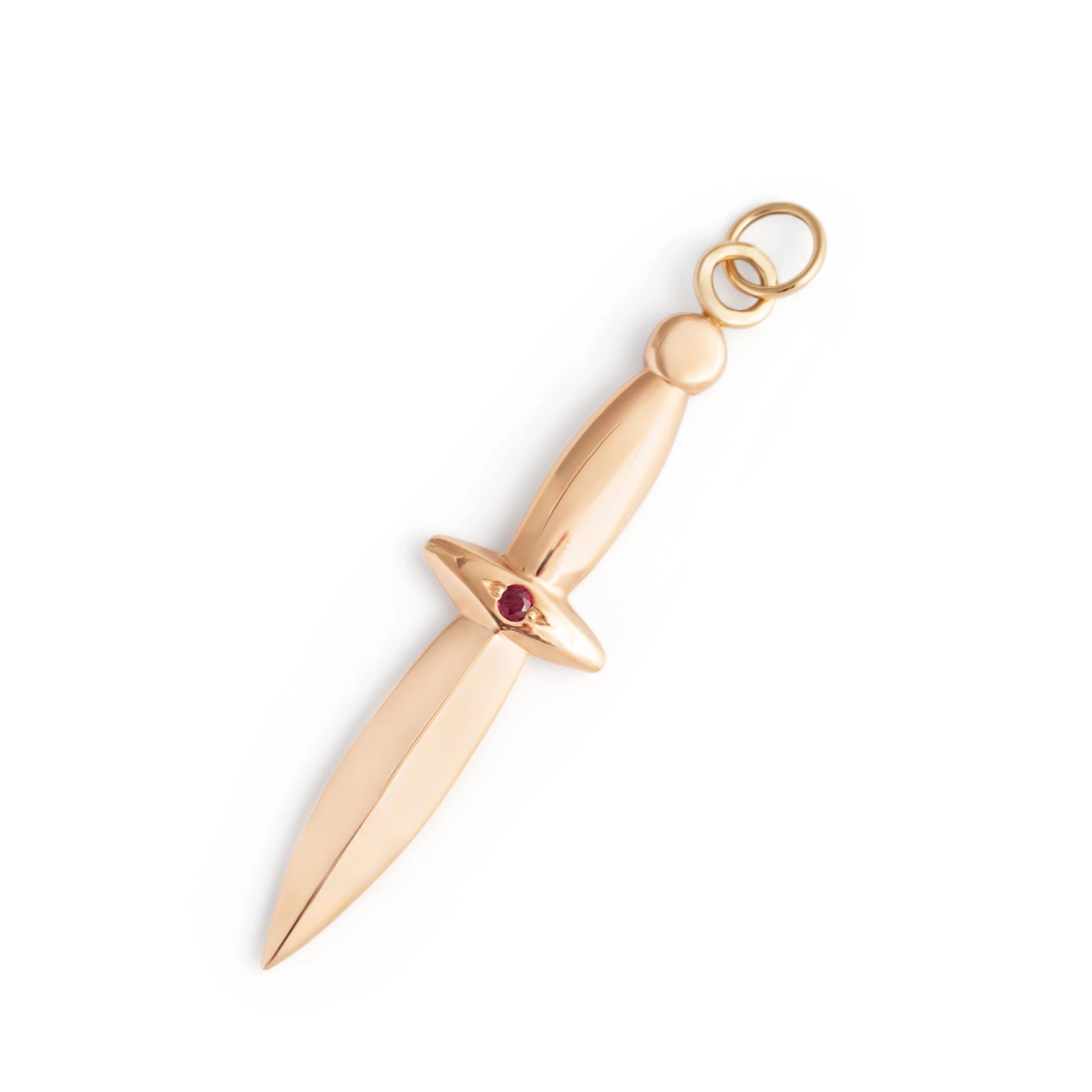 Ruby and 14k Rose Gold Sword Charm