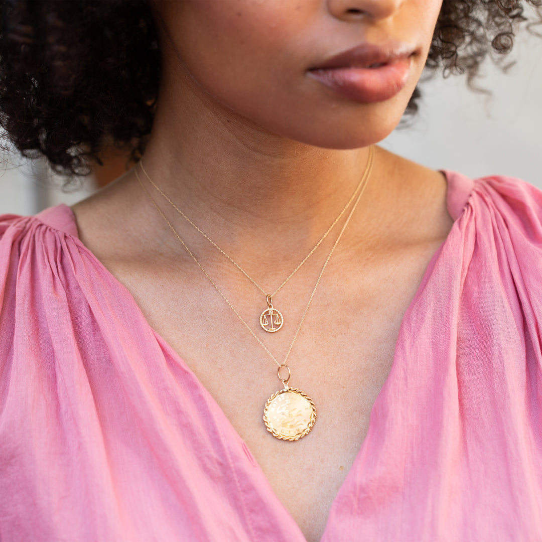 Gemini 14k Gold Roped Rim Zodiac Charm