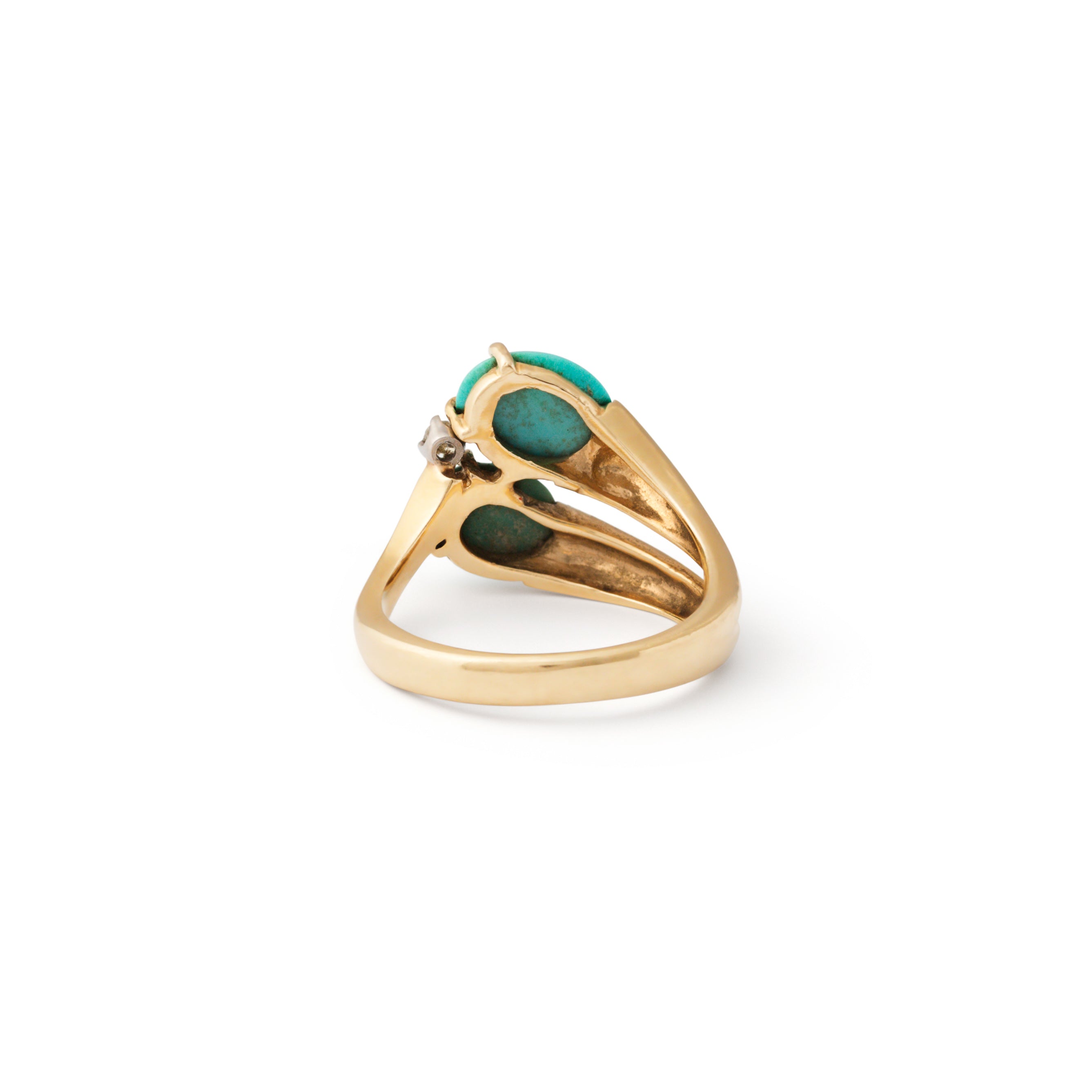 Asymmetrical Turquoise and Diamond and 14k Gold Ring