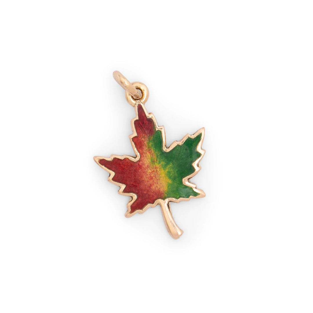 Maple Leaf 10k Gold and Enamel Charm