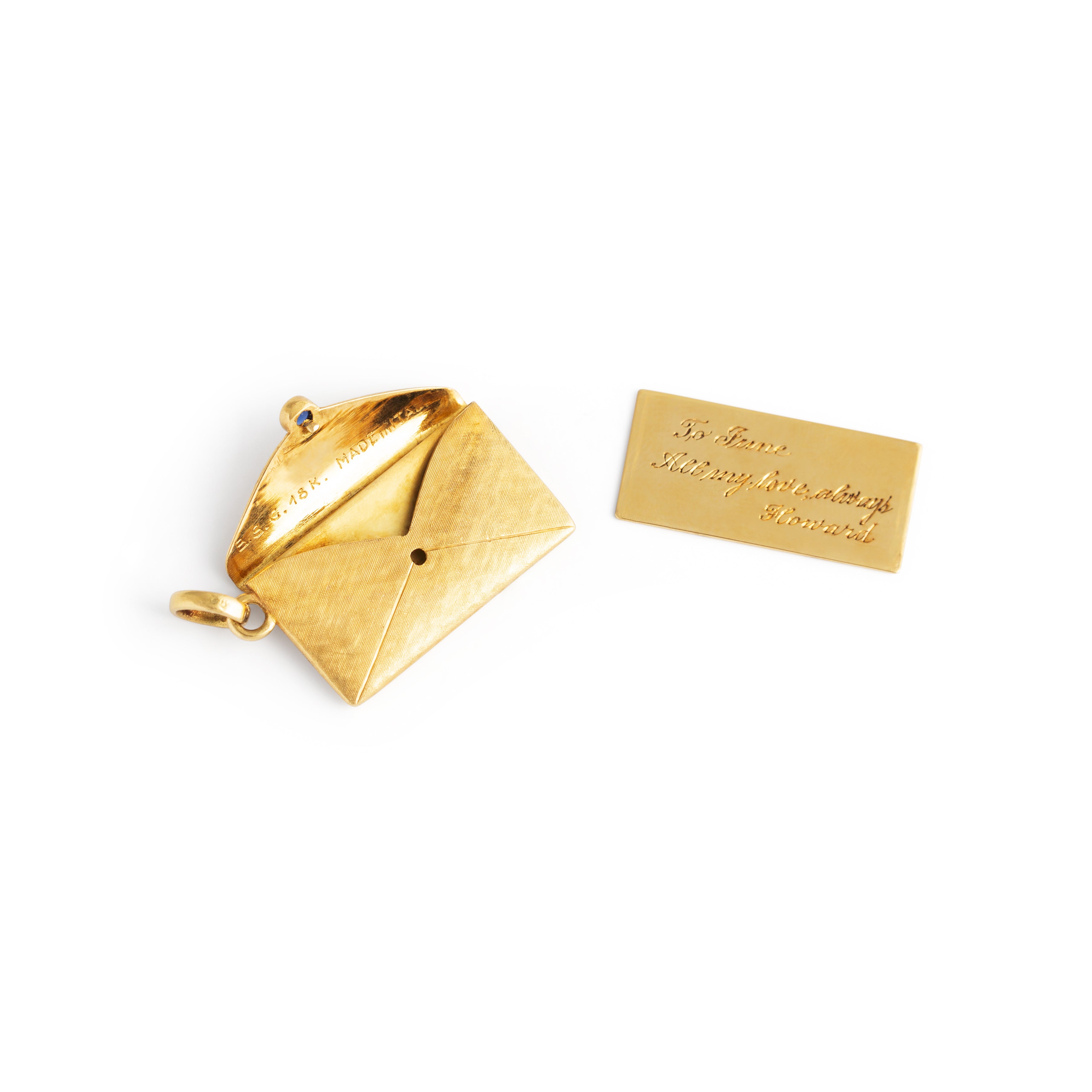 Envelope and Love Letter 18k Gold and Sapphire Necklace