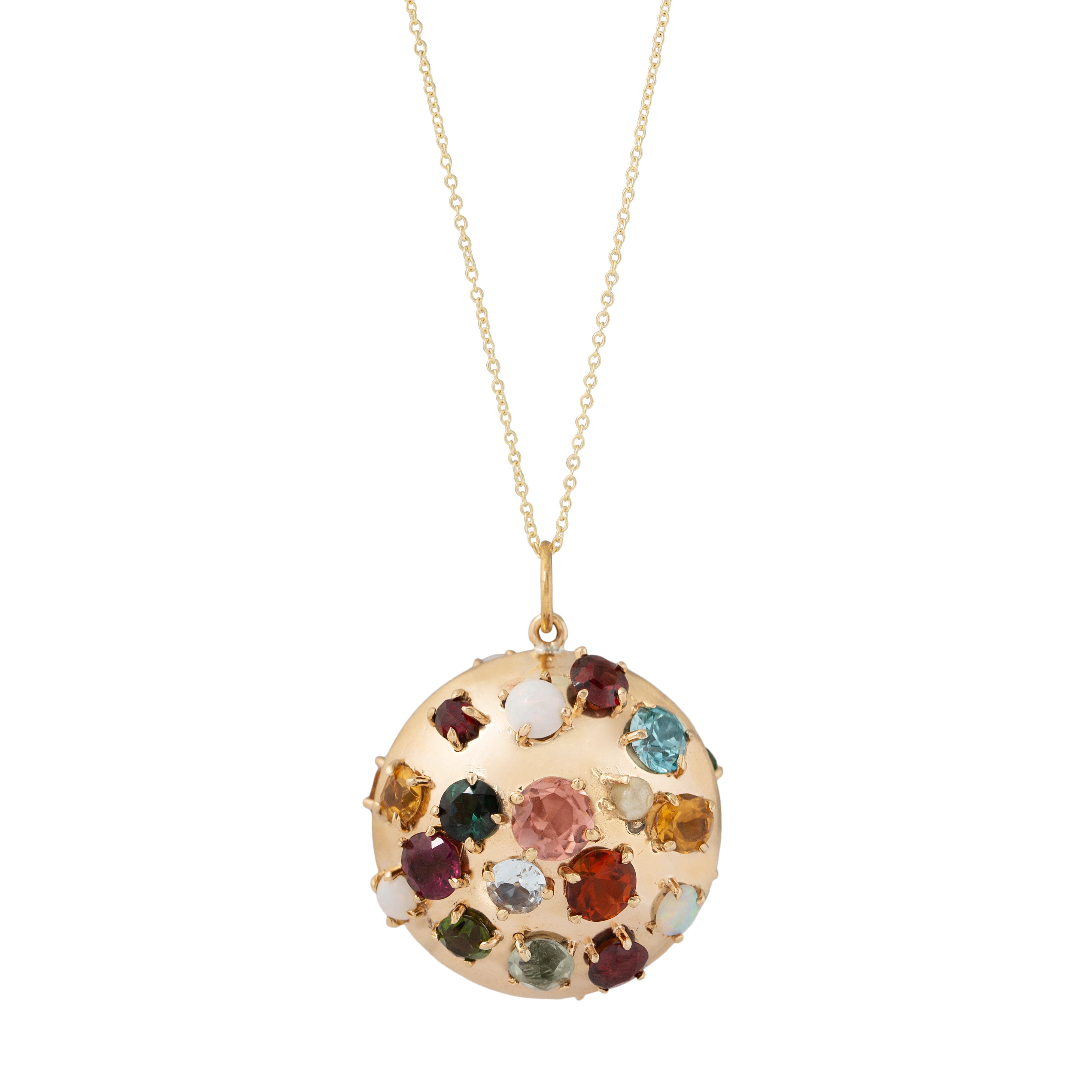 Multi-color Glass Stone and 14K Gold Pendant