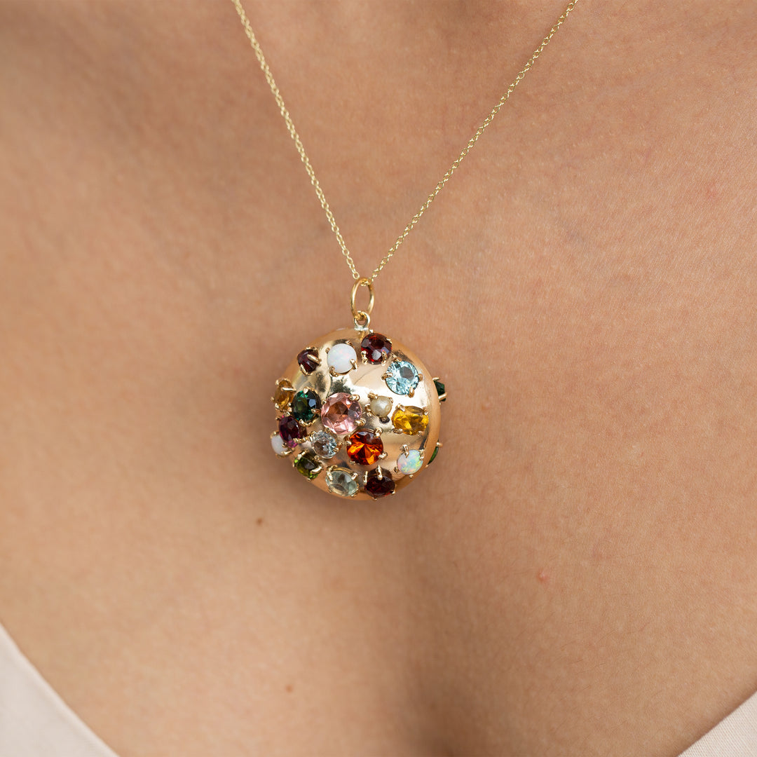 Multi-color Glass Stone and 14K Gold Pendant