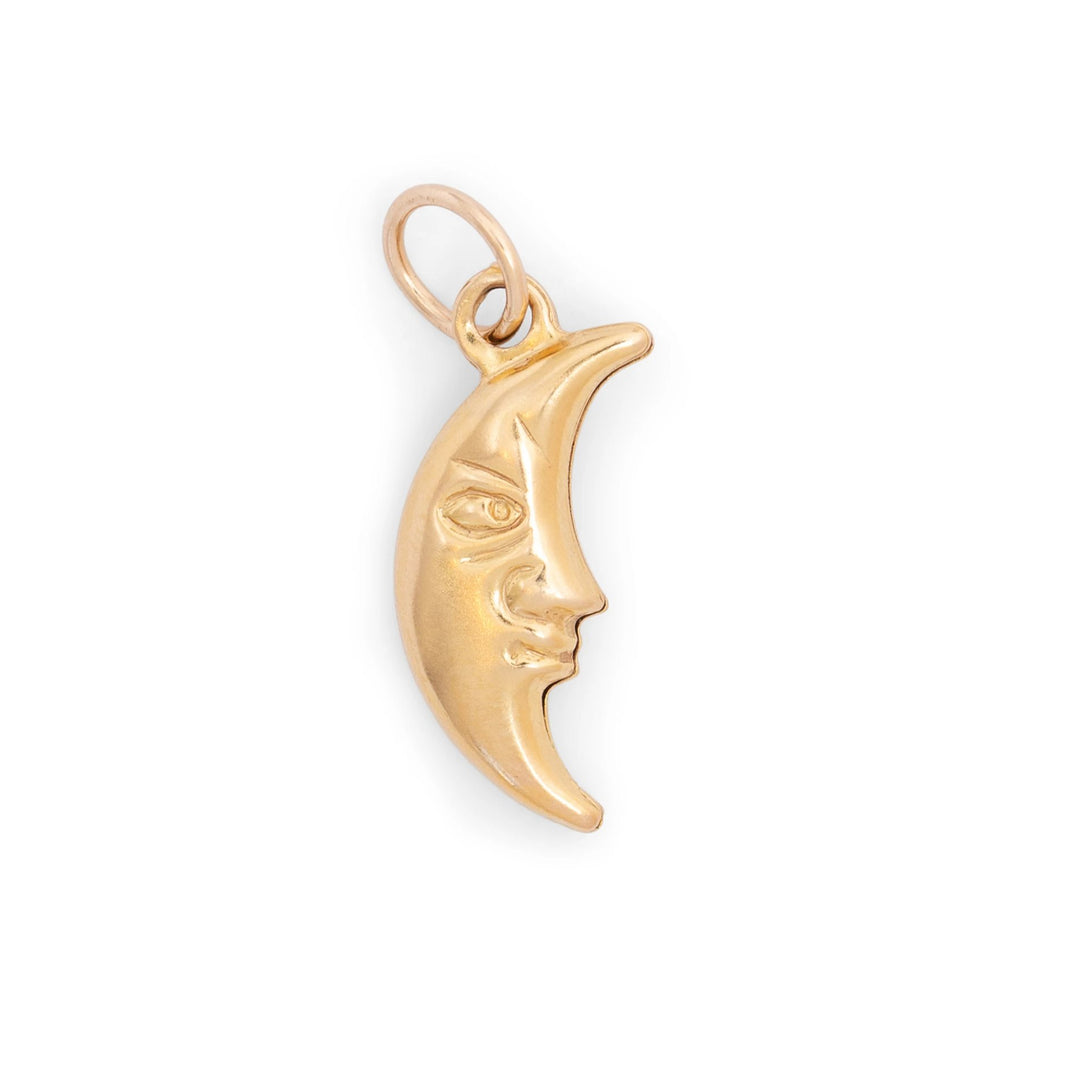 Crescent Man In The Moon 14K Gold Charm