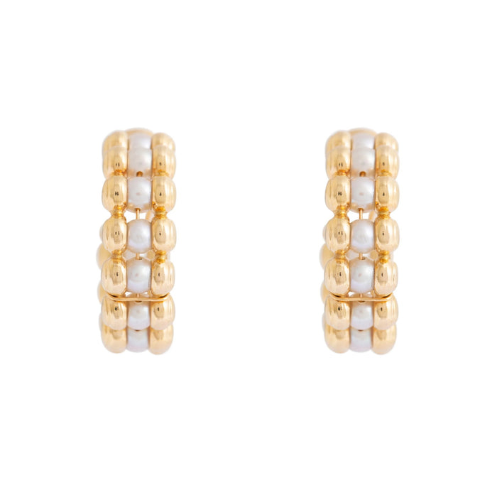 Pearl and 18k Gold Ball Hoop Earrings