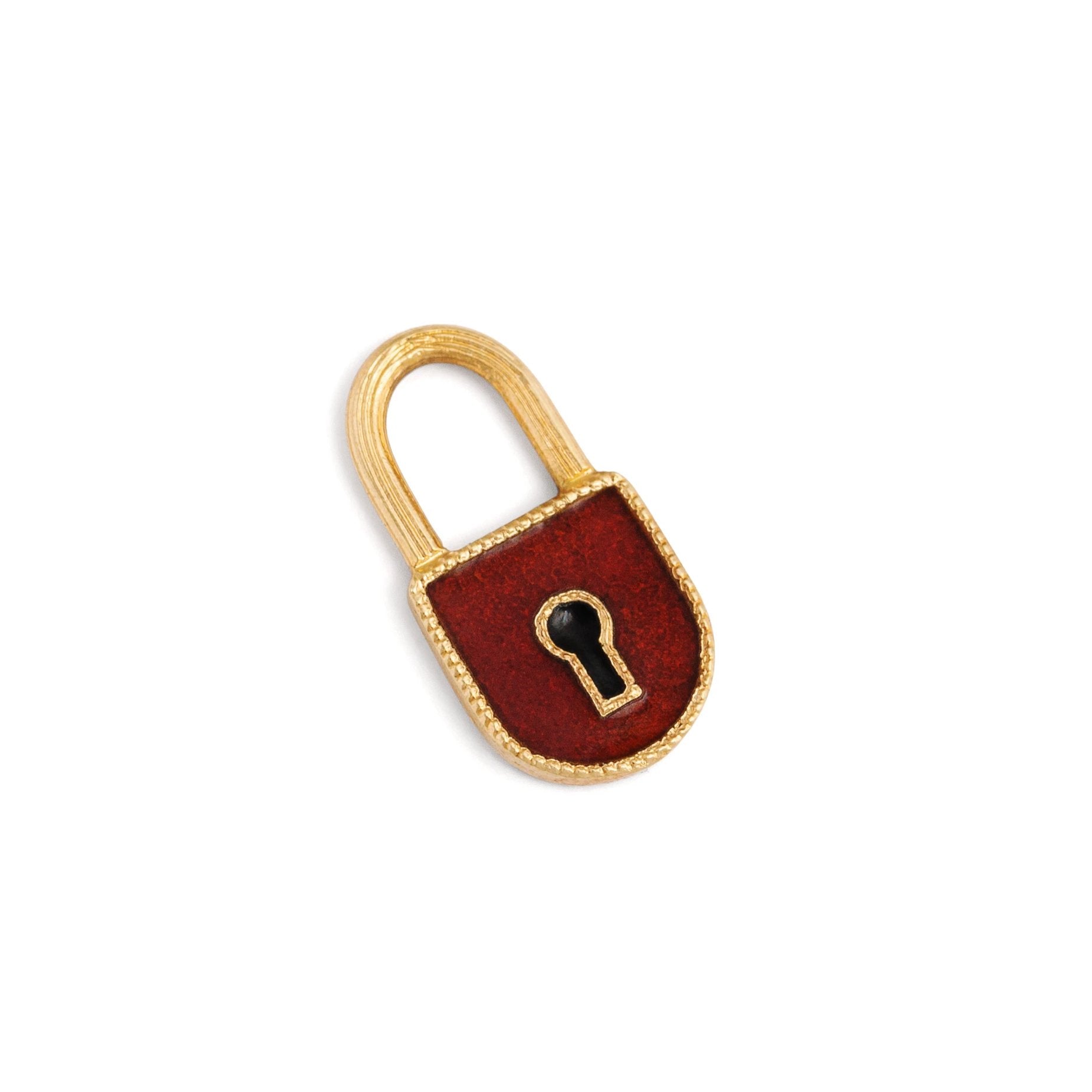 Red Enamel and 14k Yellow Gold Lock Charm