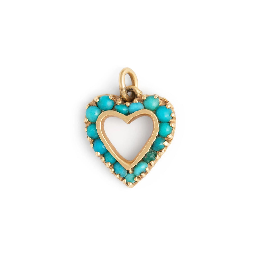 Open Heart 14k Gold and Turquoise Charm