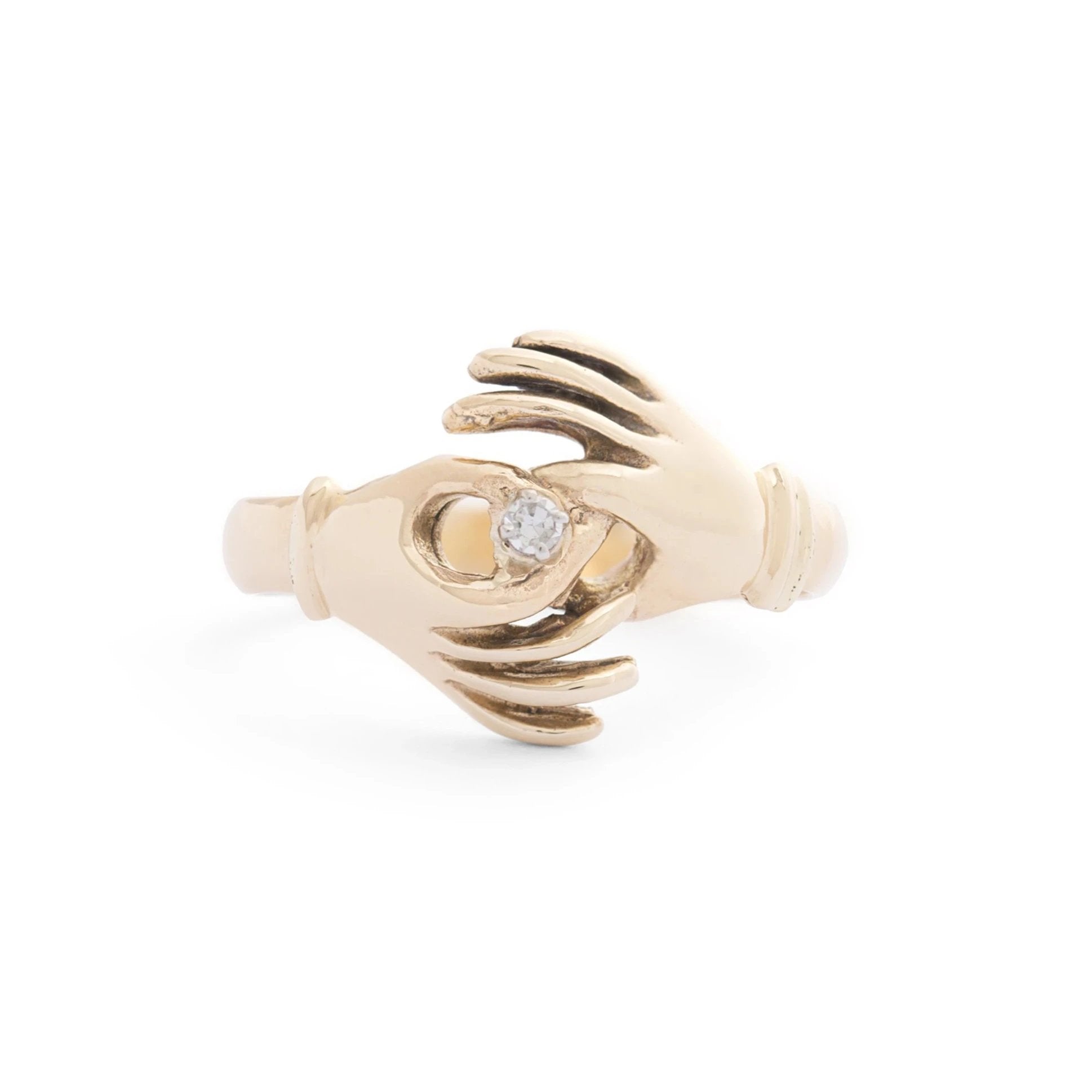 Crossing Hands Diamond and 14k Gold Ring
