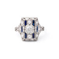 Austrian Art Deco Old European Cut Diamond and Sapphires Platinum Ring