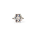 Austrian Art Deco Old European Cut Diamond and Sapphires Platinum Ring