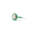 Art Deco Old European Cut Diamond and Emerald 18k White Gold Ring